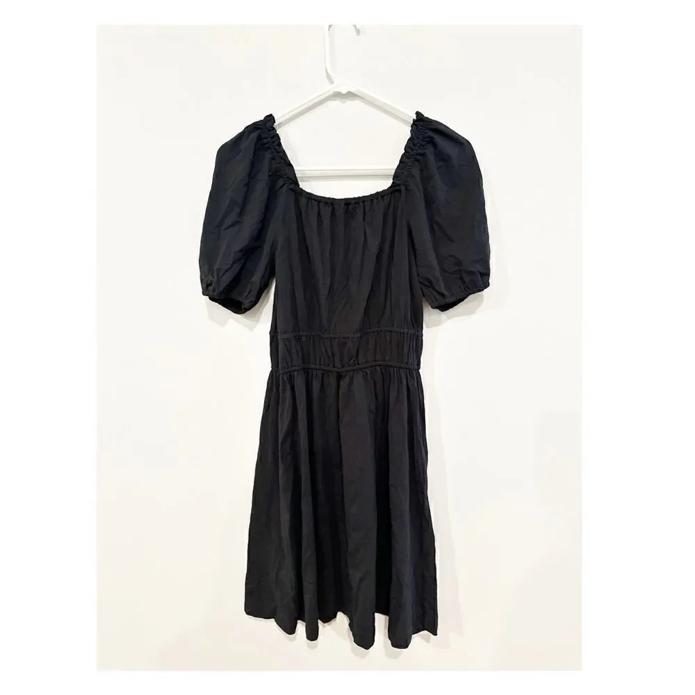 J. Crew puff sleeve babydoll mini dress black